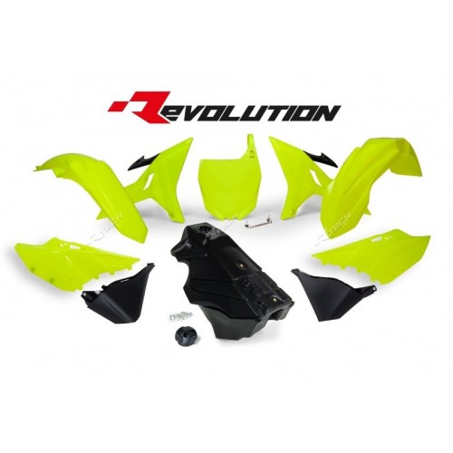 KIT PLASTICOS RTECH REVOLUTION YAMAHA YZ 125 / 250 2002 - 2017 AMARELO NEON C/ DEPOSITO PRETO
